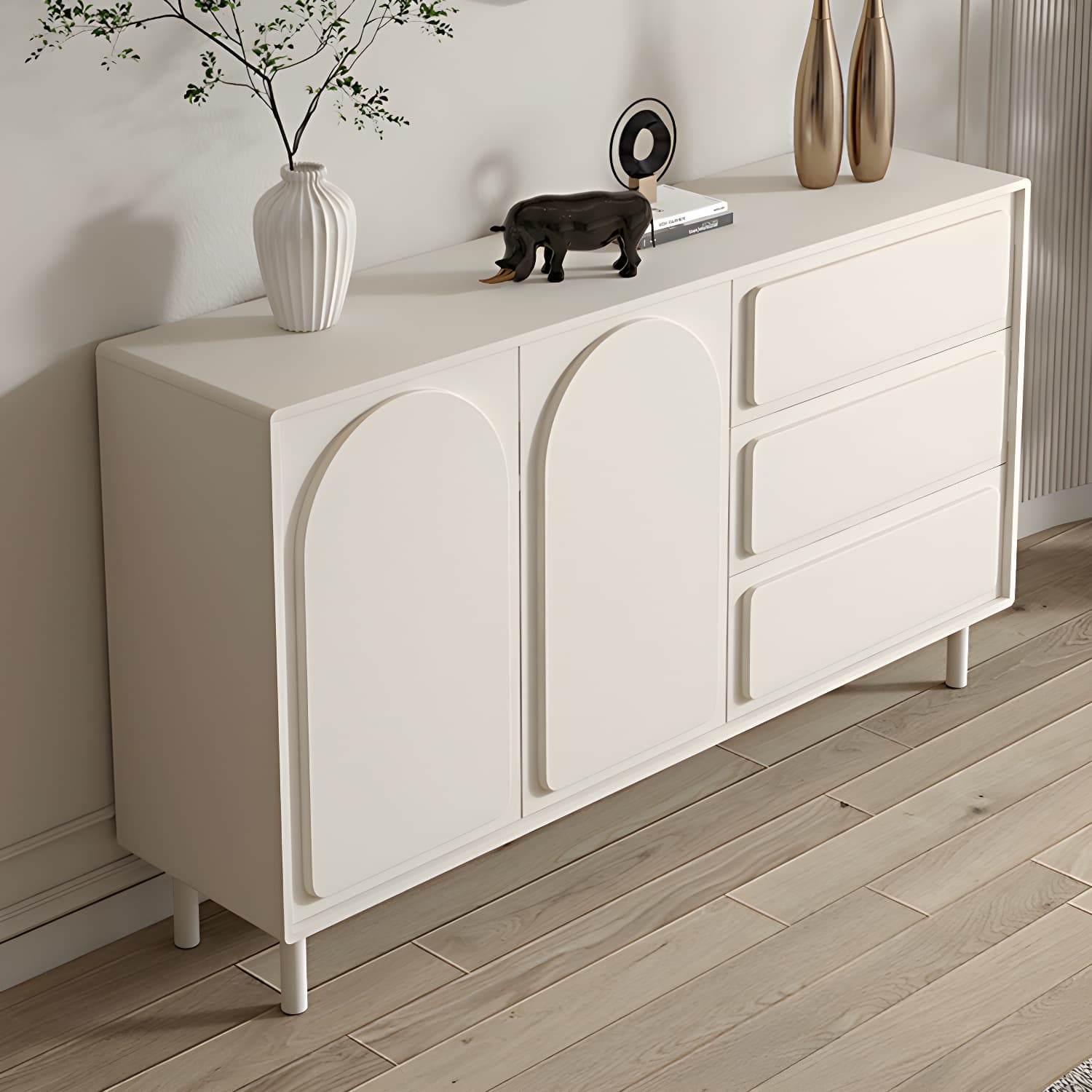 37.4"Tall White Wooden Cabinet , 3- Drawer Rectangle Accent Cabinet - image 3