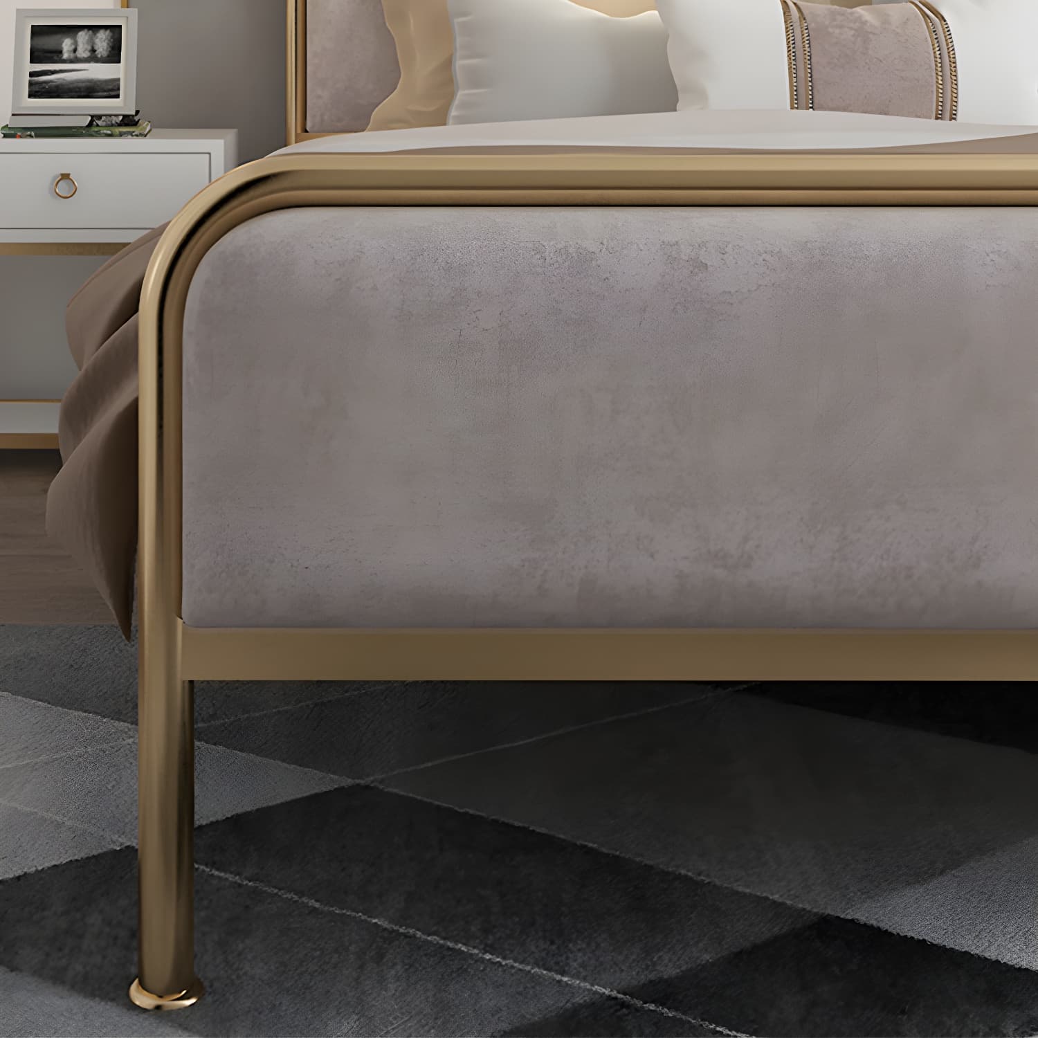 Glam Metallic Open-Frame Bed with Fabric Upholstered Headboard - image 9