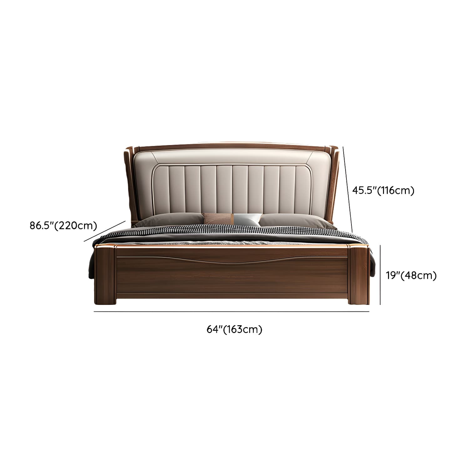 Traditional Walnut Wood Brown Bed with Rectangular Upholstered Headboard for Bedroom - image 13
