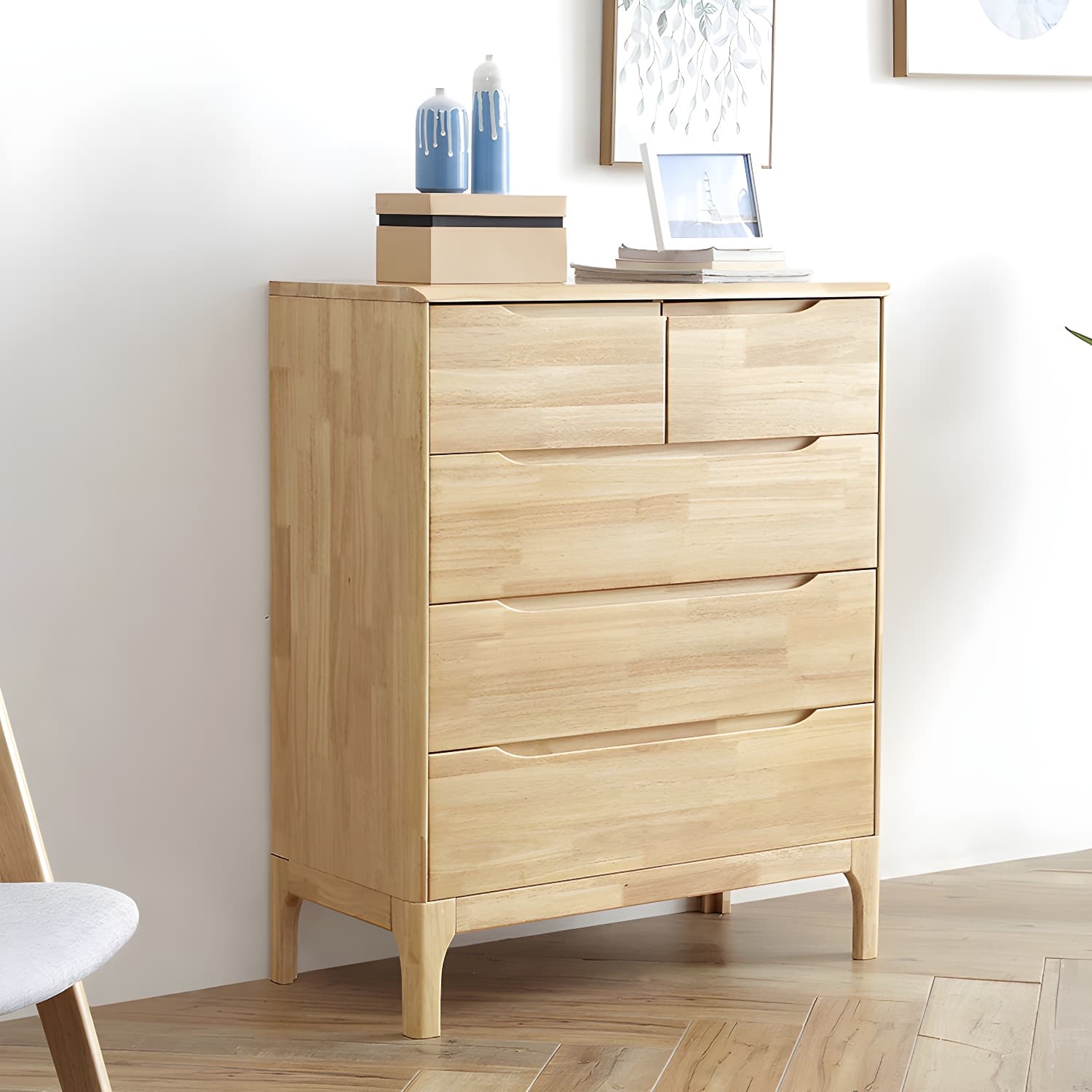 Rectangular Rubberwood Chest Mid-Century Modern Accent Chest