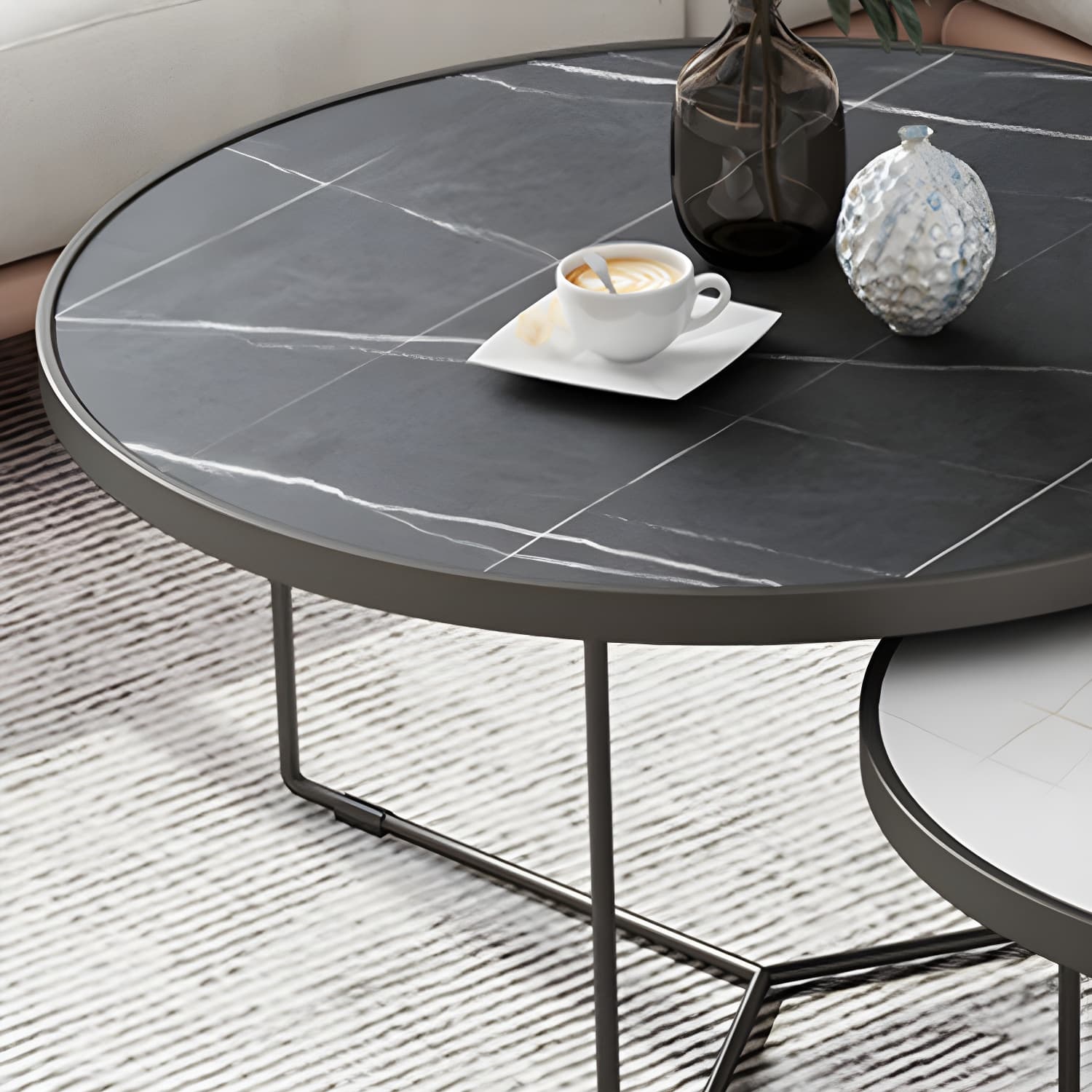 Set of Two - Glam Style Glass Top Coffee Nesting Tables With Metal Base - image 9
