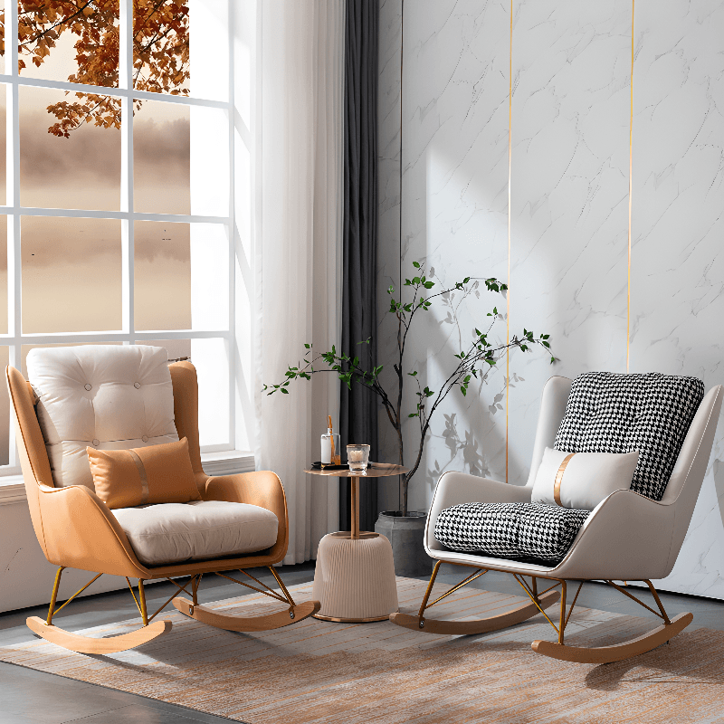 Contemporary Resistant To Dirt Upholstered Rocking Seat with Natural Wood & Metal Base and Recessed Arm - image 12