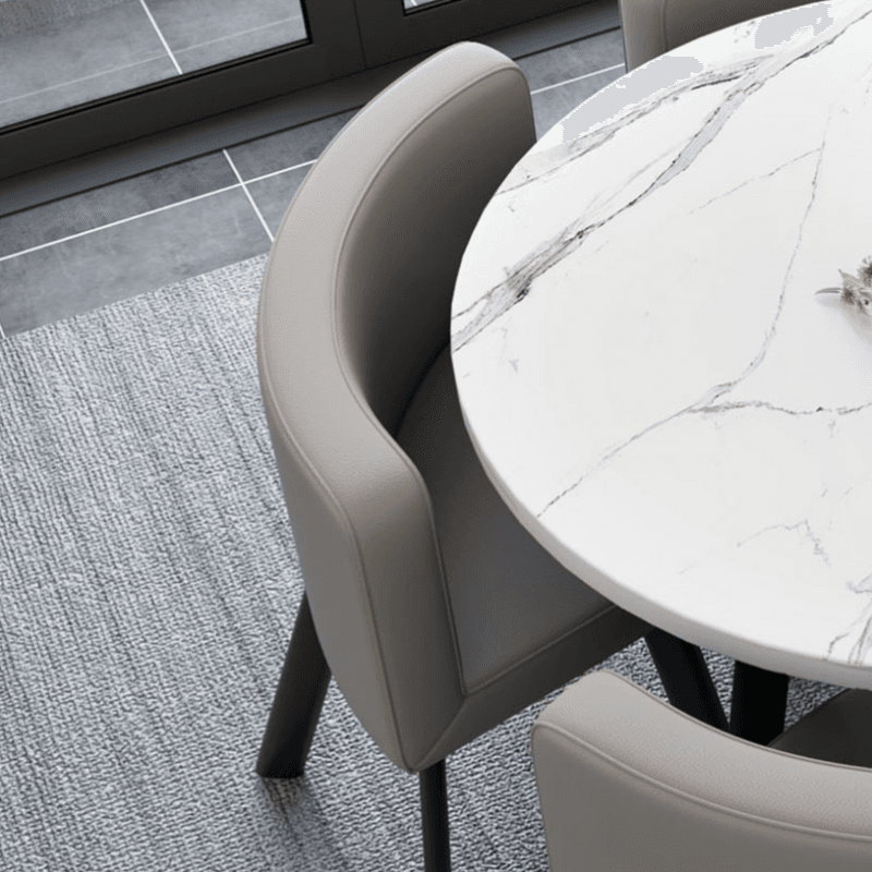 Minimalist Dining Table Set with Rounded Recycled Wood Top, Padded Chair, Back Seat, White Color - image 10