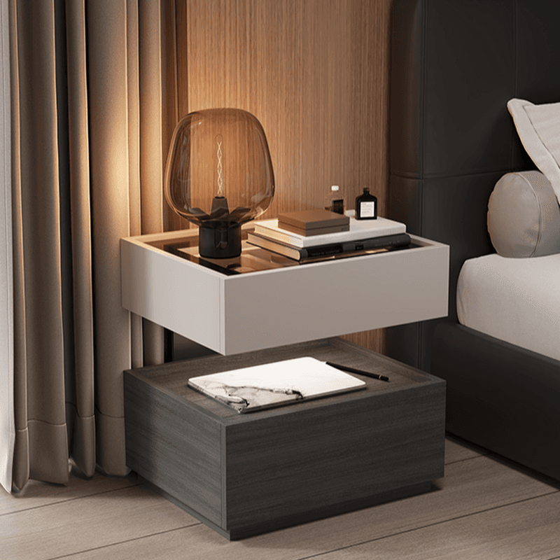 Organic Modern Nightstand With Drawer Organization with Glass Countertop and Illuminating Lighting - image 12