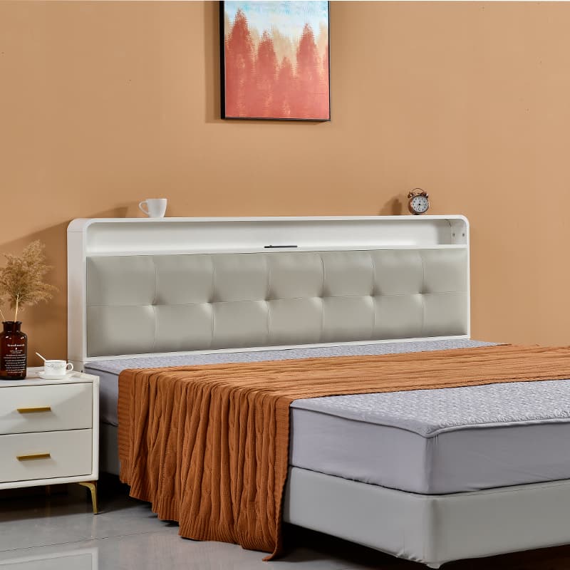 Minimalist Free-standing Standard Full(54"W x 75"L)/Twin(38"W x 75"L) Panel No Distressing with Shelves Included and Illuminating in Lumber - image 11