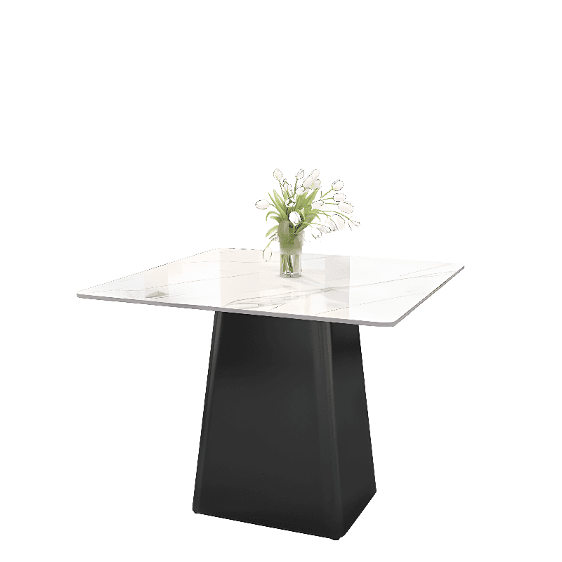 5-piece Square Slate Dining Table Set with Stump Base, Upholstered Back, Padded Chair for 4 People - image 10