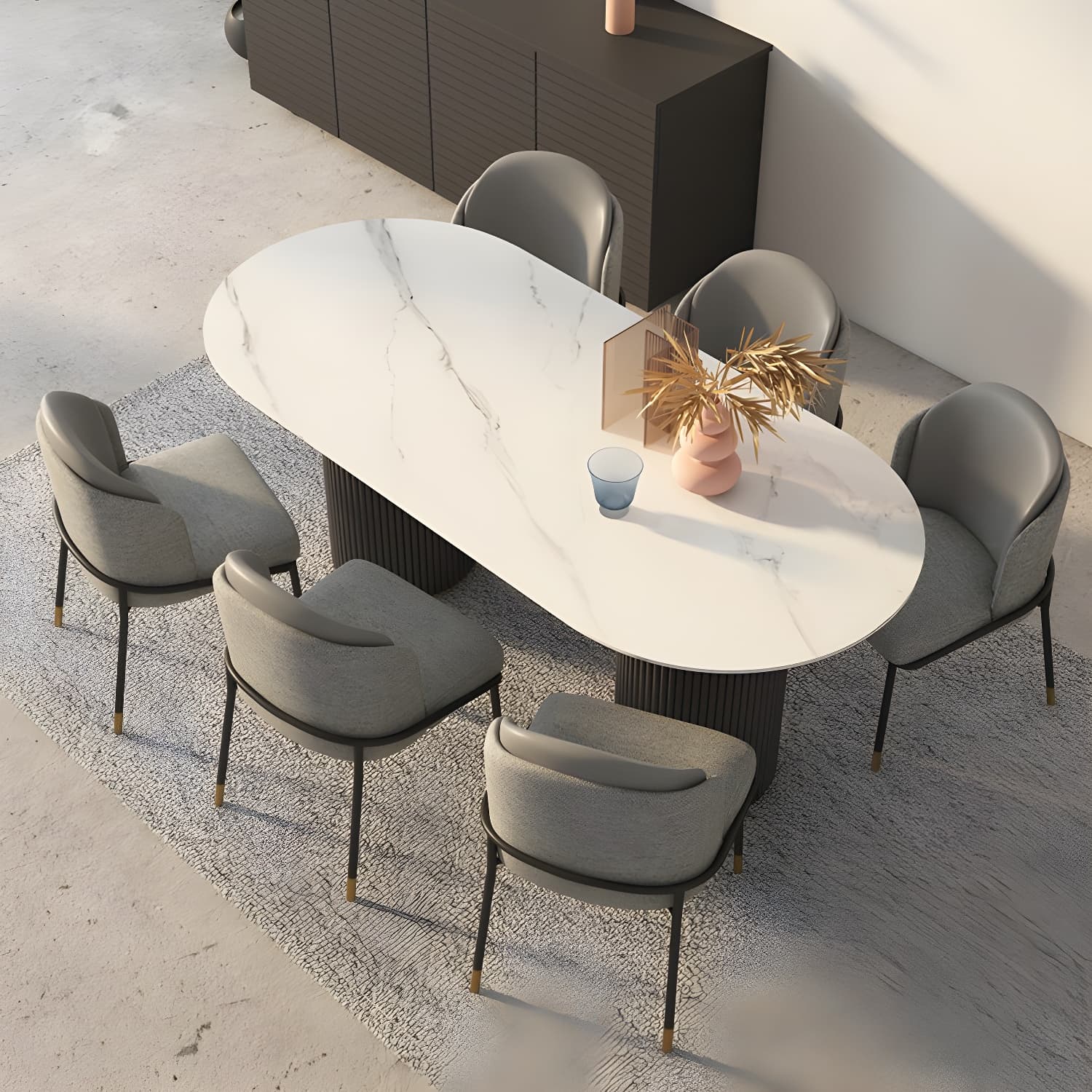 Simplicity Style Oval Dining Table Imitation Marble Home Furniture - image 4