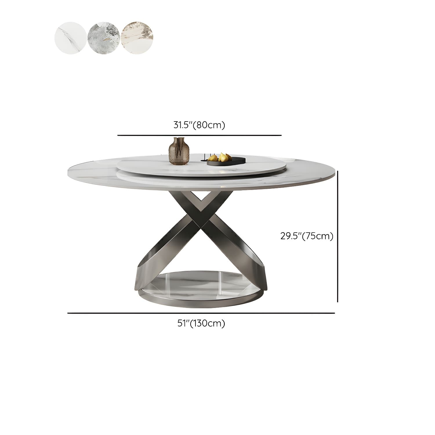Stunning White Stone Round Dining Table with Lazy Susan and Silver Steel Pedestal Base - image 12