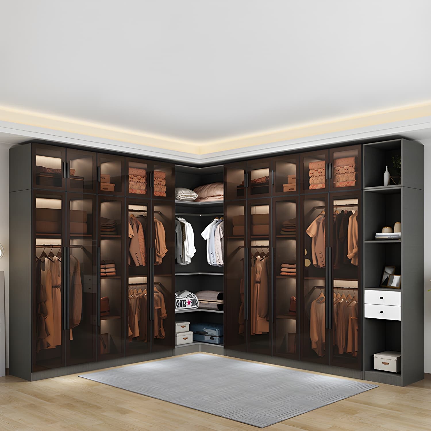 Modern Wardrobe Cabinet Glass and Engineered Wood Wardrobe Closet