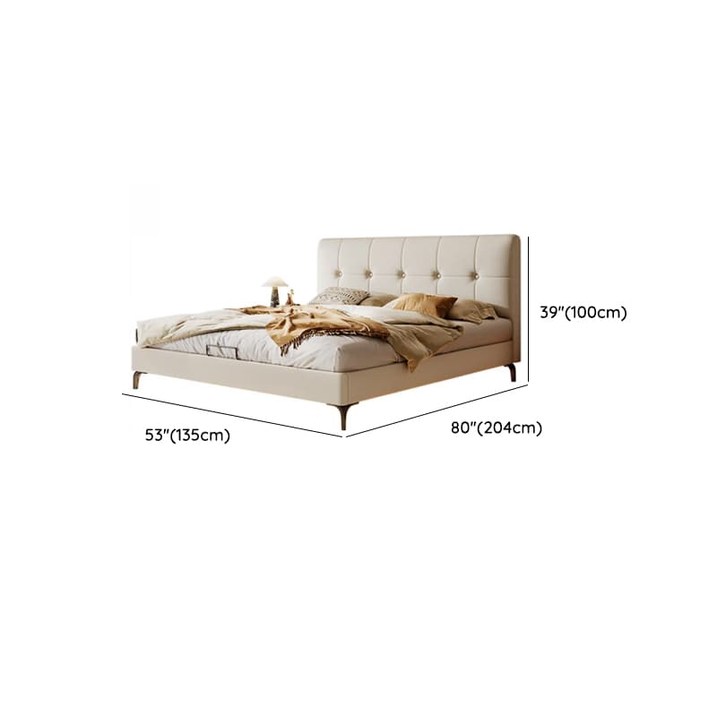 White Contemporary Panel Bed with Leg, Stitch-tufted Design, and Natural Wood Slats for Bedroom - image 17