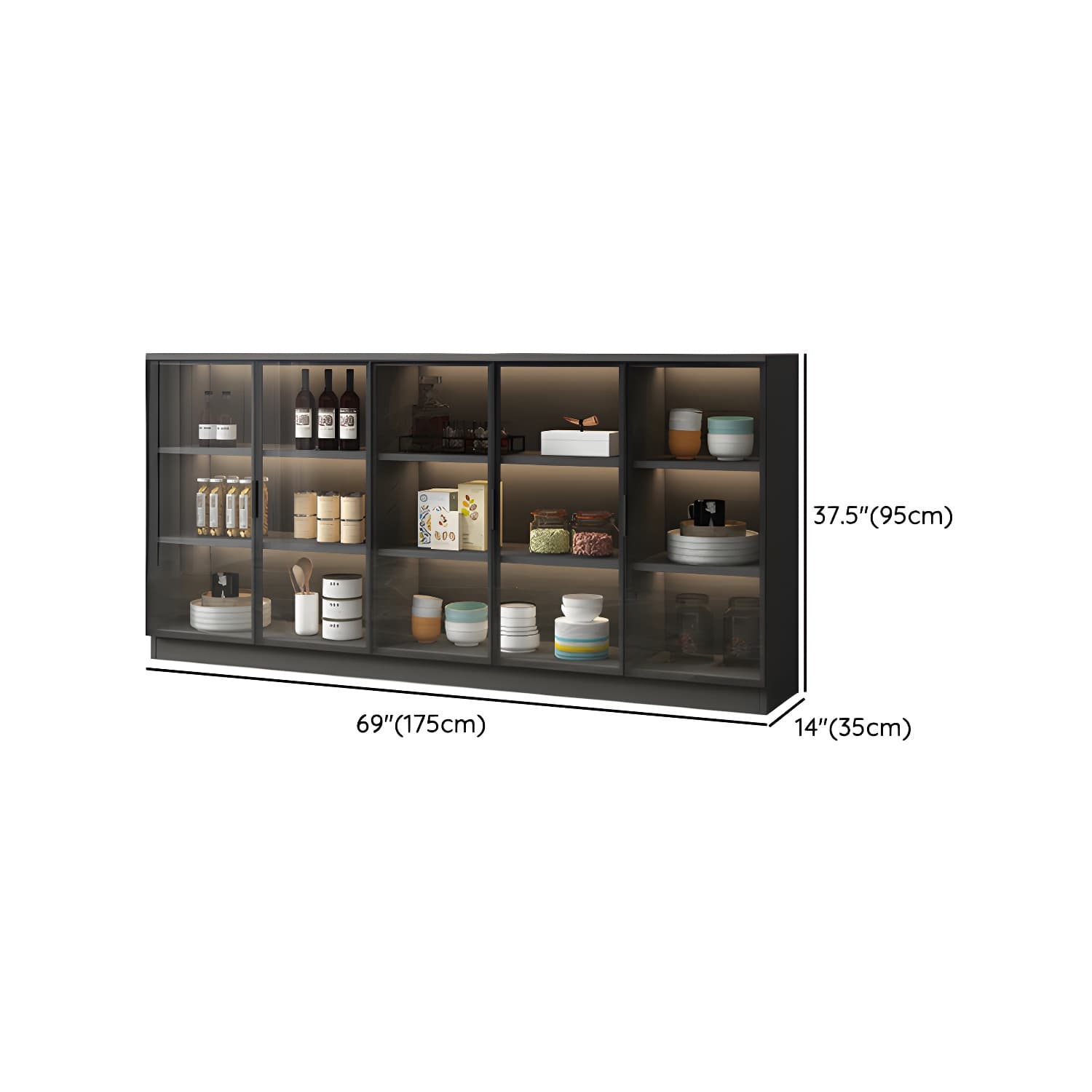 Black Modern Wood Sideboard Credenza with Glass Doors and Interior Shelves - image 16