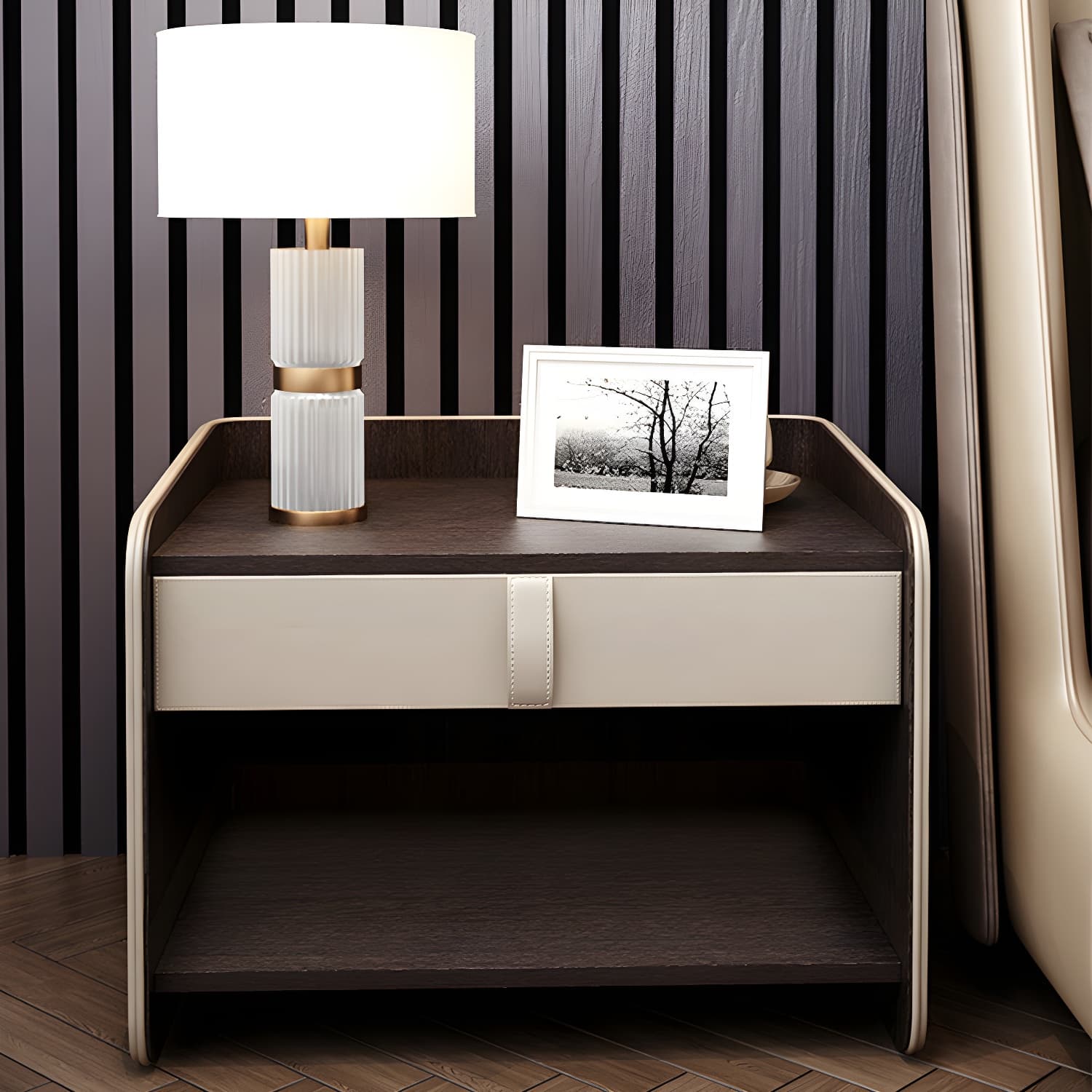 Faux Leather Nightstand 1 - Drawer Nightstand with Wood Accents - image 5