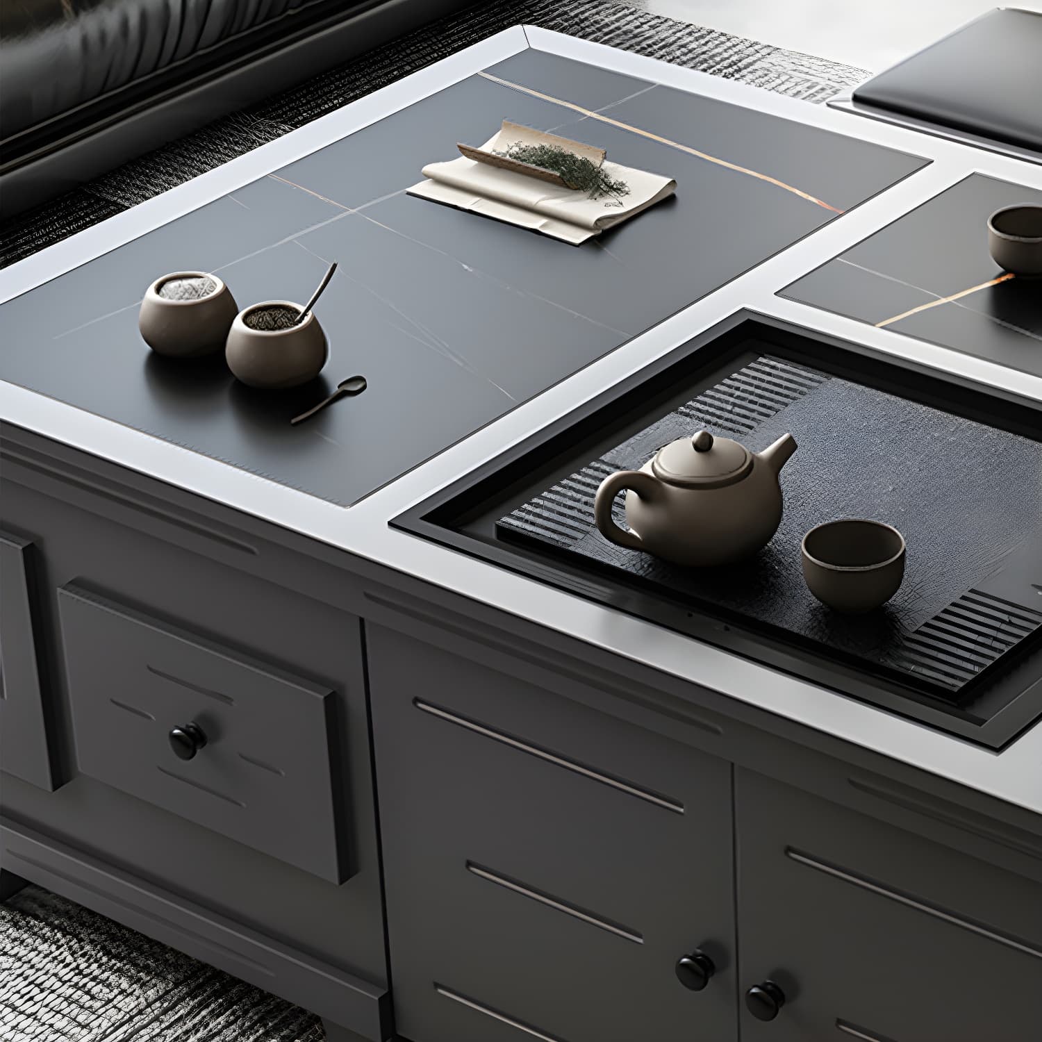 Abstract Slate Coffee Cocktail Table with Storage Drawers Rectangle - image 14