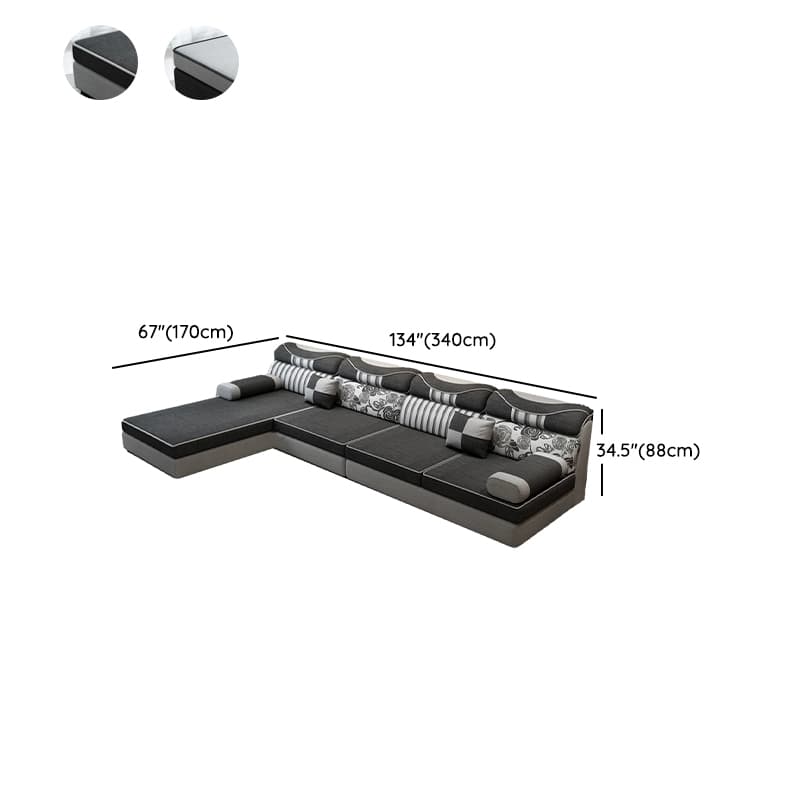 Large L-Shape Sponge-Filled Black Wood Pillow Top Arm Sofa Chaise with Partial Assembly - image 28