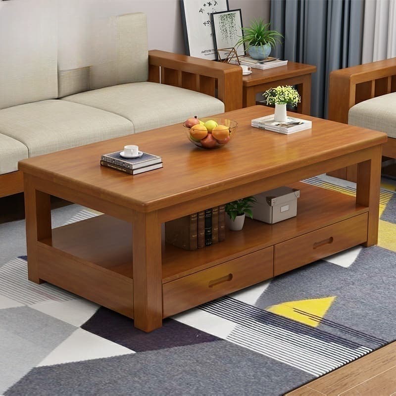 Wood Four Leg Storage Included Rectangular Standard Coffee Table No Drilling Required Modern Style