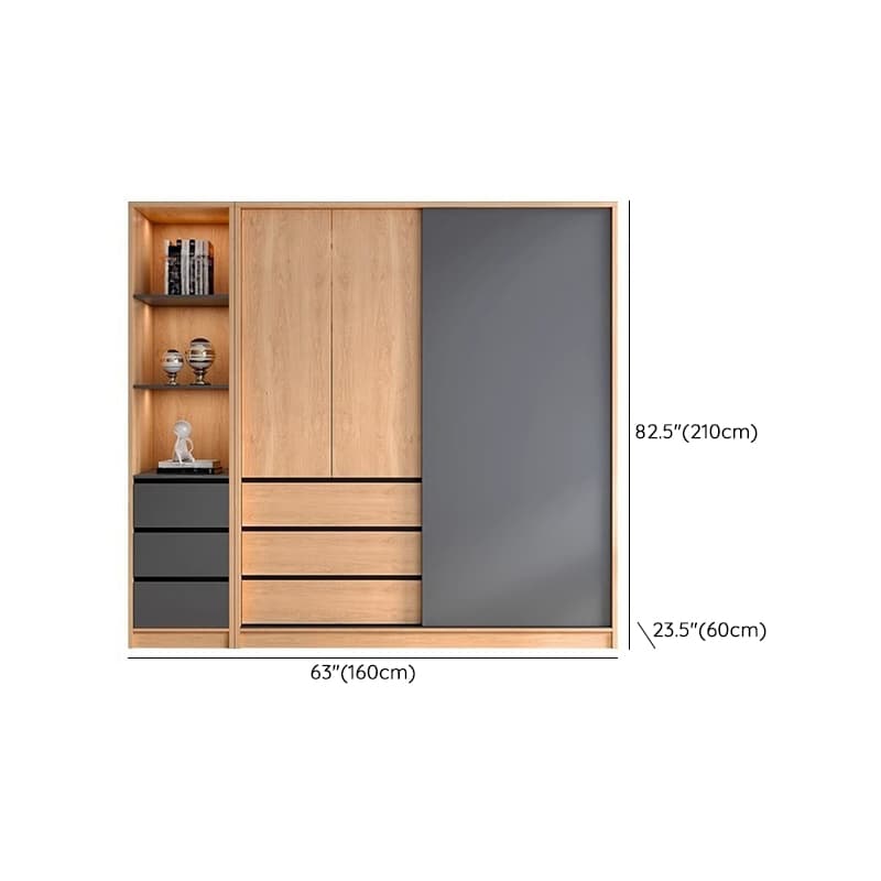 3-Drawer 0-Cabinet Natural Wood Wardrobe Armoire with 3 Clothing Rods - image 20