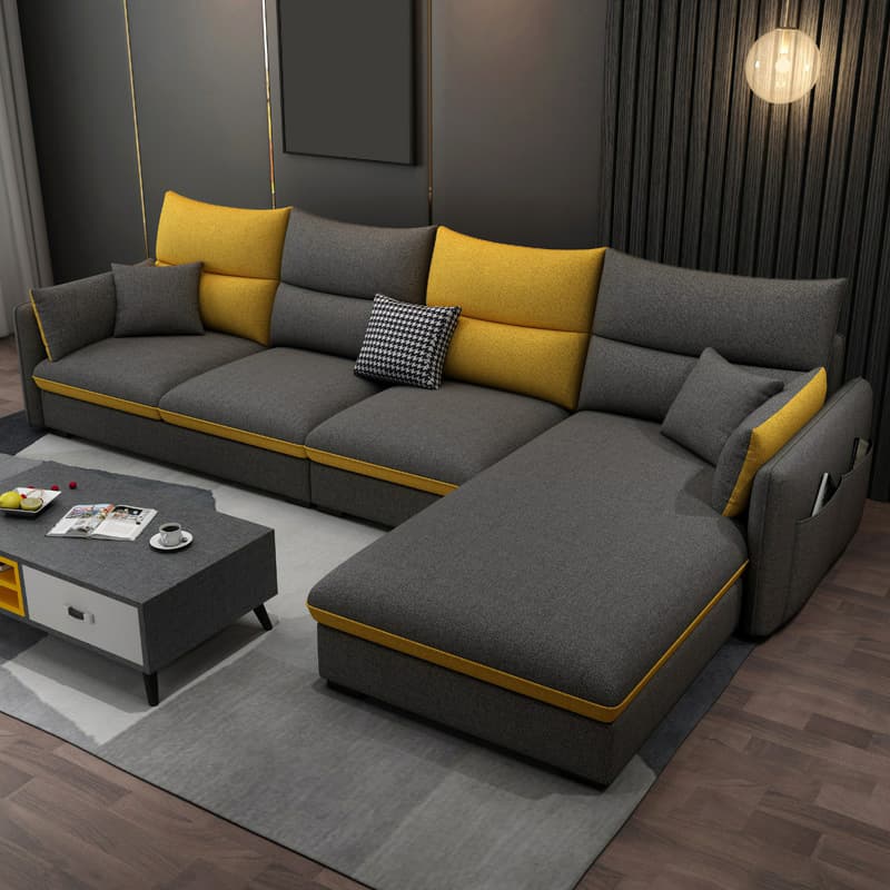 Modern Gray Stationary Sectional Sofa with Wood Frame and Cushion Back
