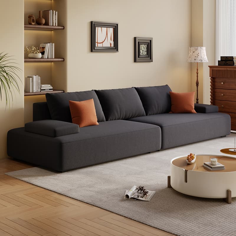 Modish Solid Color Stain Resistant Standard Sofa in Black/Light Gray/Beige for 6-Seater with 2 Pillows
