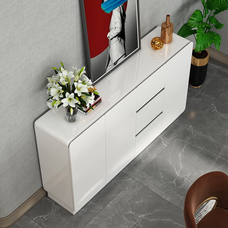 White Trendy Kitchen Storage with 3 Drawers, Standard/Narrow Size, Lumber Countertop, Variable Shelf, and Multiple Doors Options