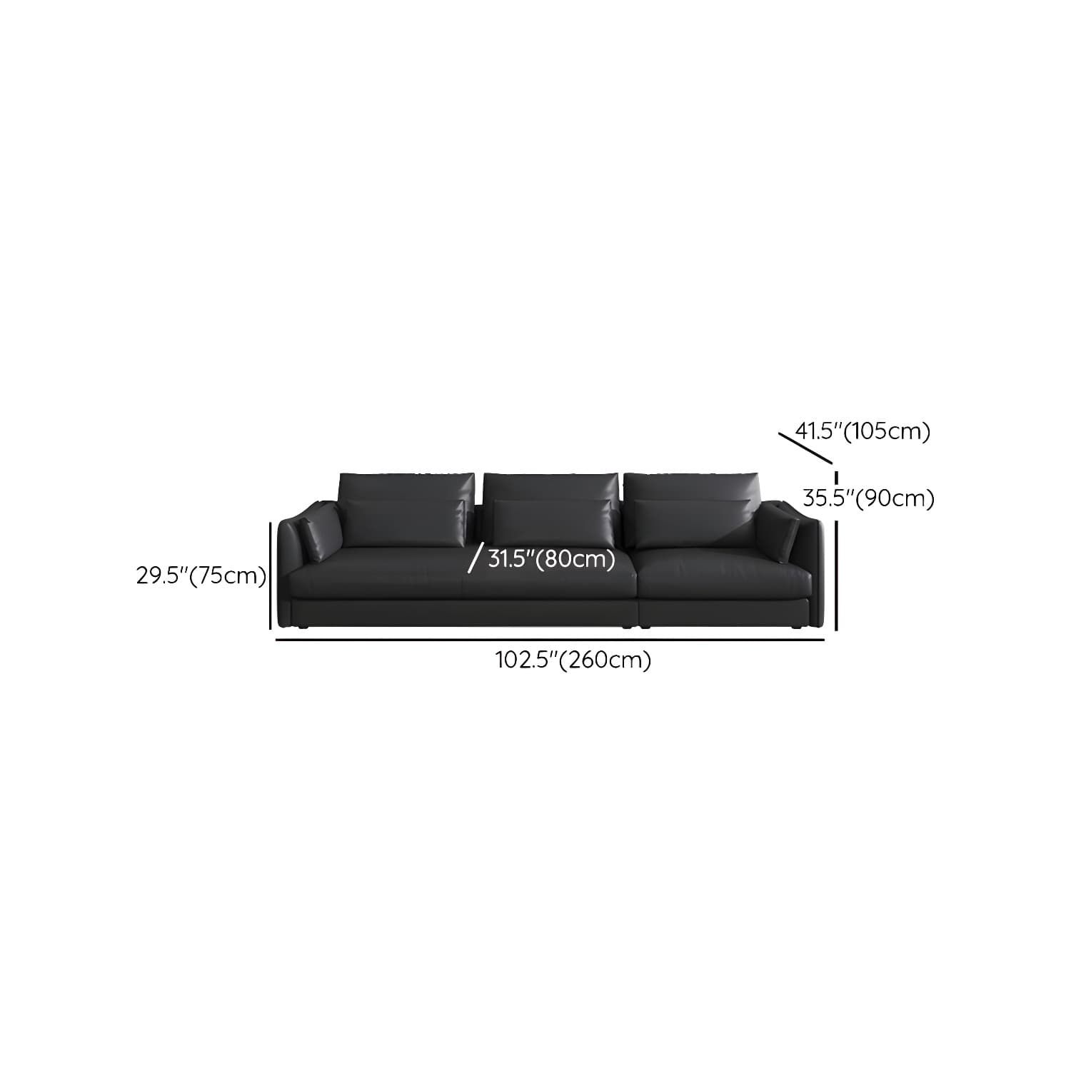 Modern Genuine Leather Sectional Sofa in Black with Recessed Arm - image 14