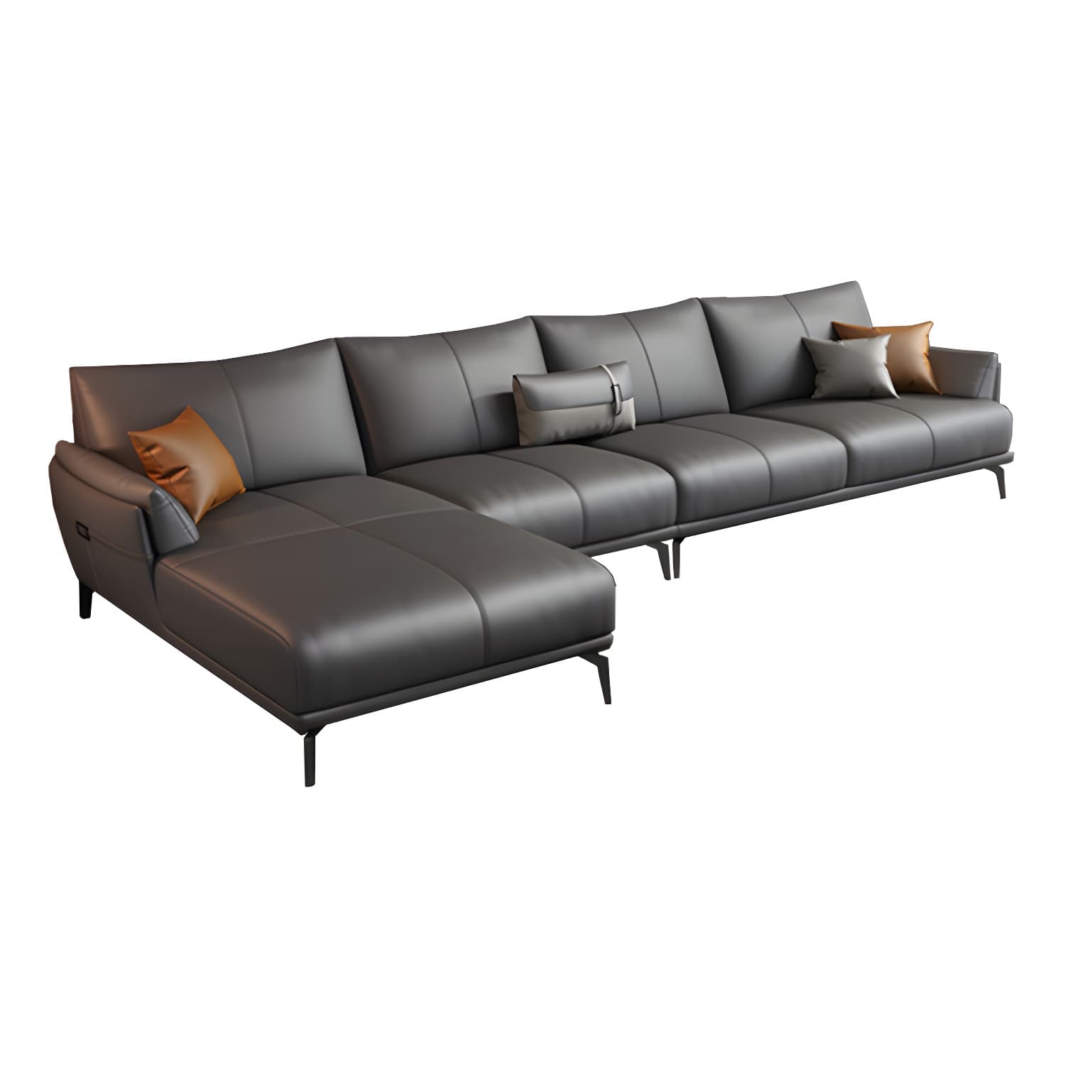 Modern Genuine Leather Sectional Sofa with Wood Frame and Stationary Design