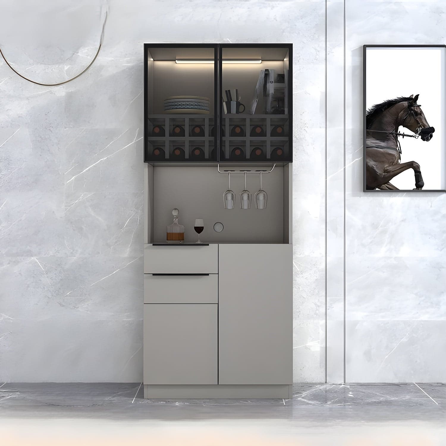 Luxurious Dark Wood Sideboard with Glass Doors and Elegant Stemware Rack - image 3