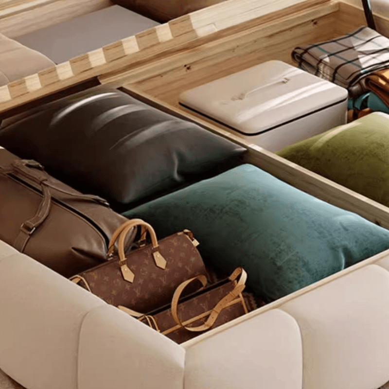 Solid Color Synthetic Leather Storage Bed with Sponge Upholstery for Living Room - image 6