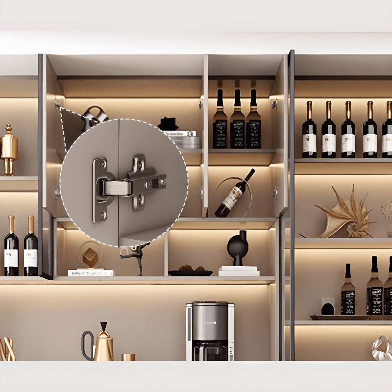 Modern Timber Countertop Server with Glazed Door Hutch, Narrow Size, Six Internal Shelves for Kitchen Cupboards - image 7