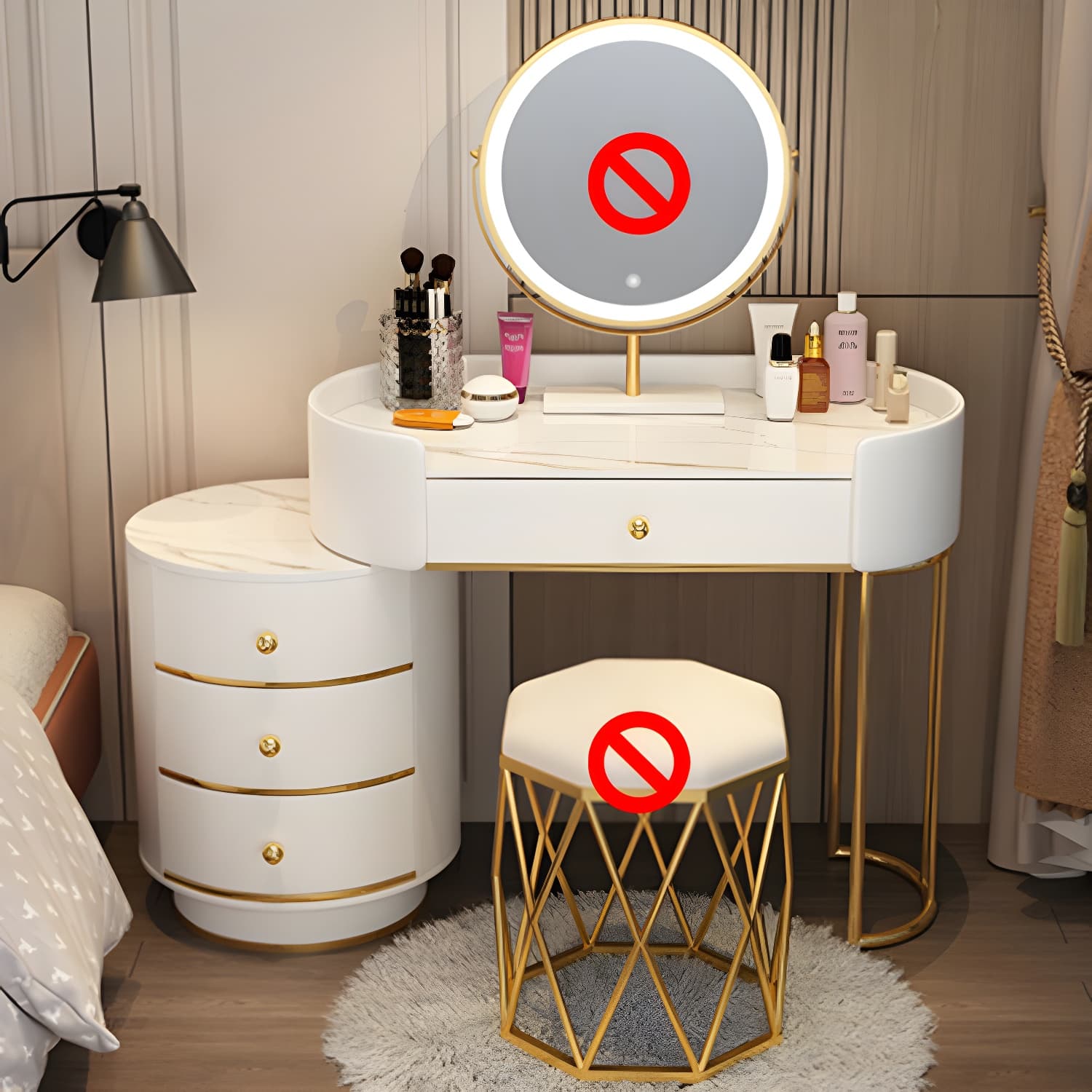 Lighted Mirror Makeup Counter Bedroom Makeup Vanity Desk Table with Drawer - image 3