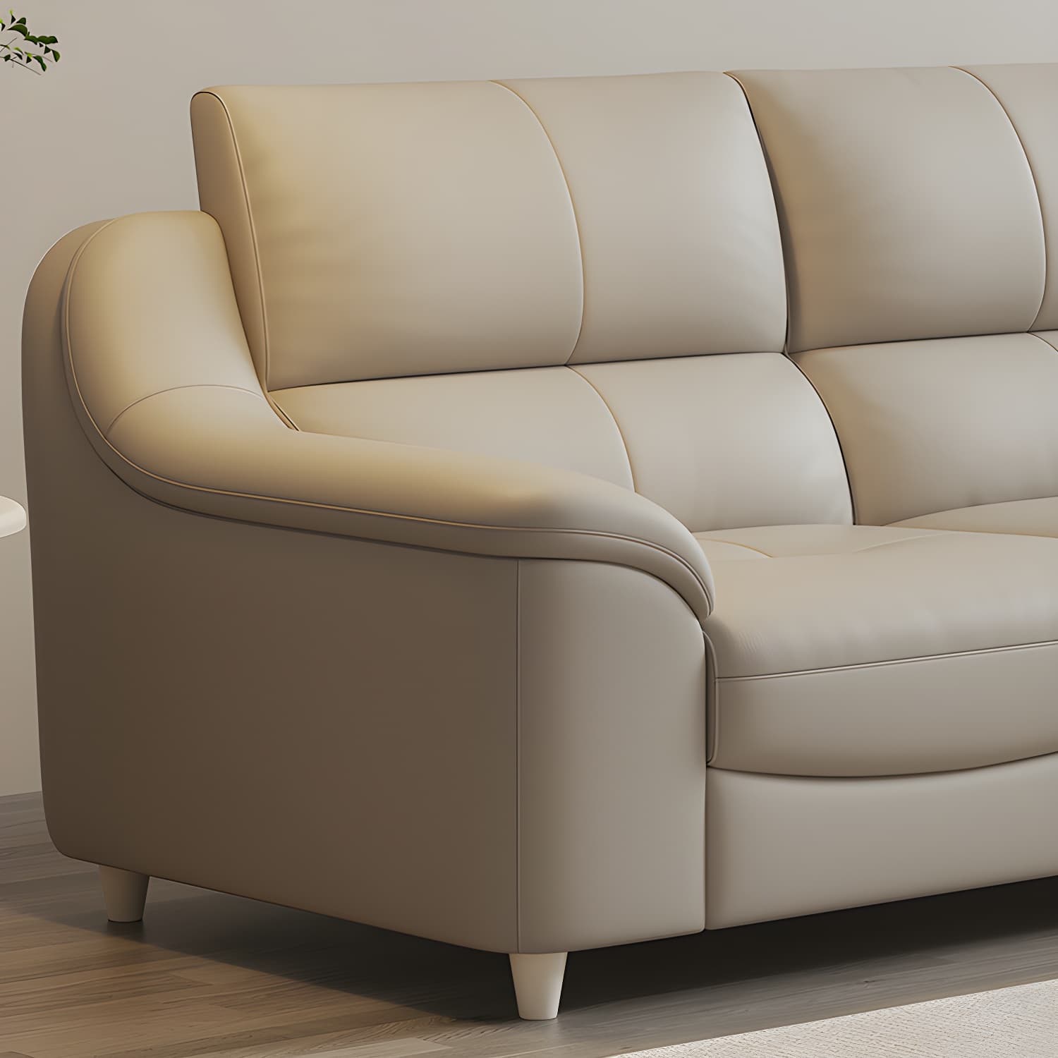 Beige Genuine Leather Modern Stationary Sectional Sofa with Wood Frame - image 6