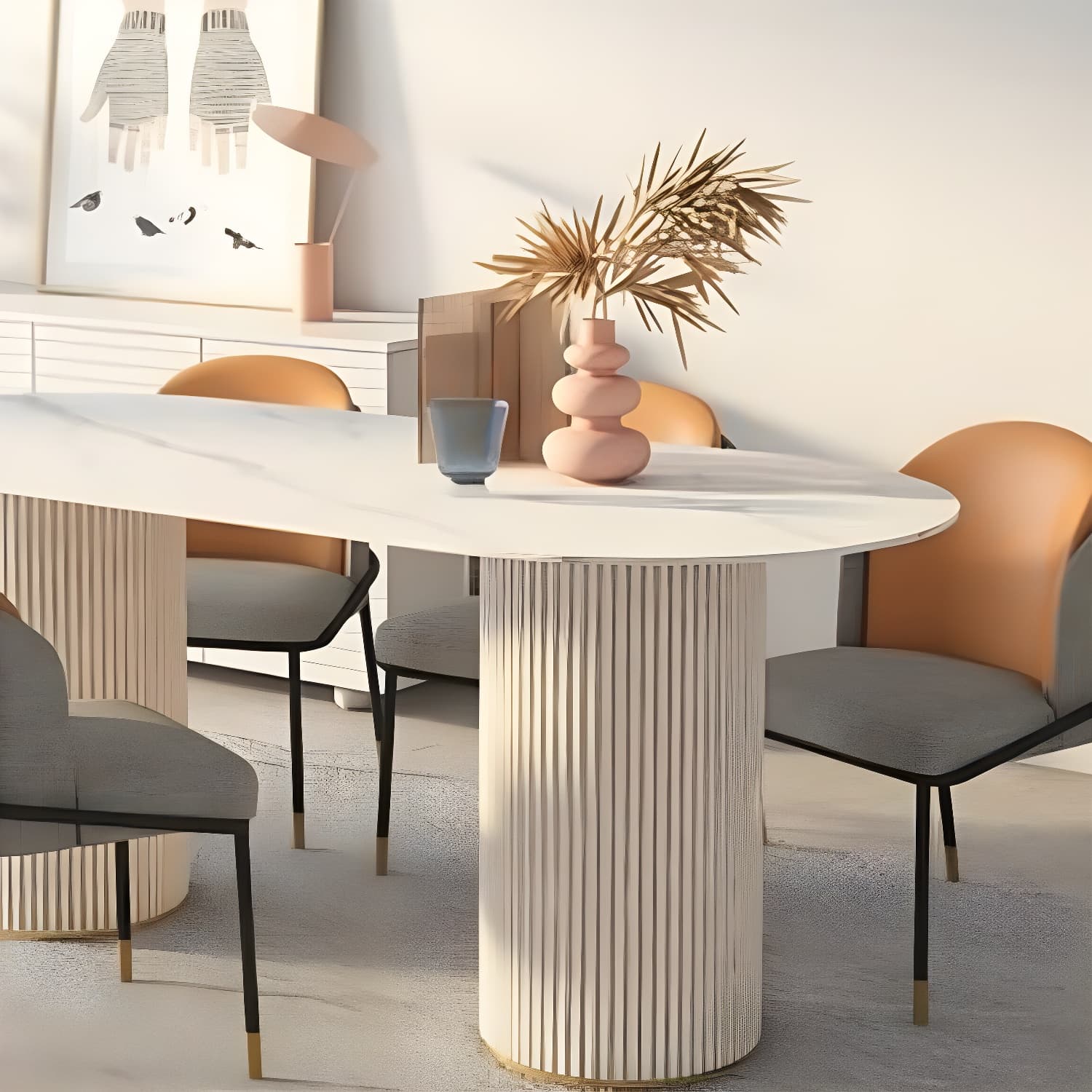 Simplicity Style Oval Dining Table Imitation Marble Home Furniture - image 5