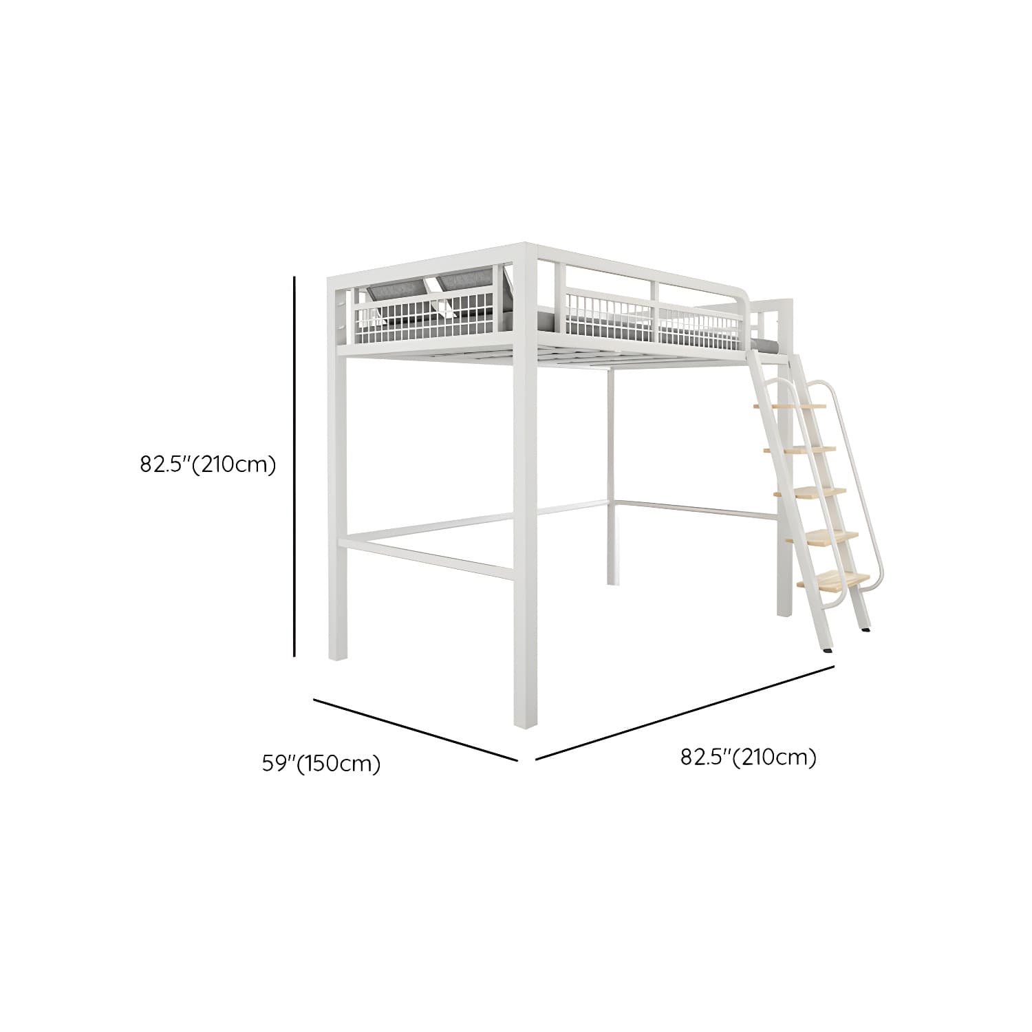 Contemporary Metal Bed 82.67" Tall Open-Frame Bed in Black/White - image 11