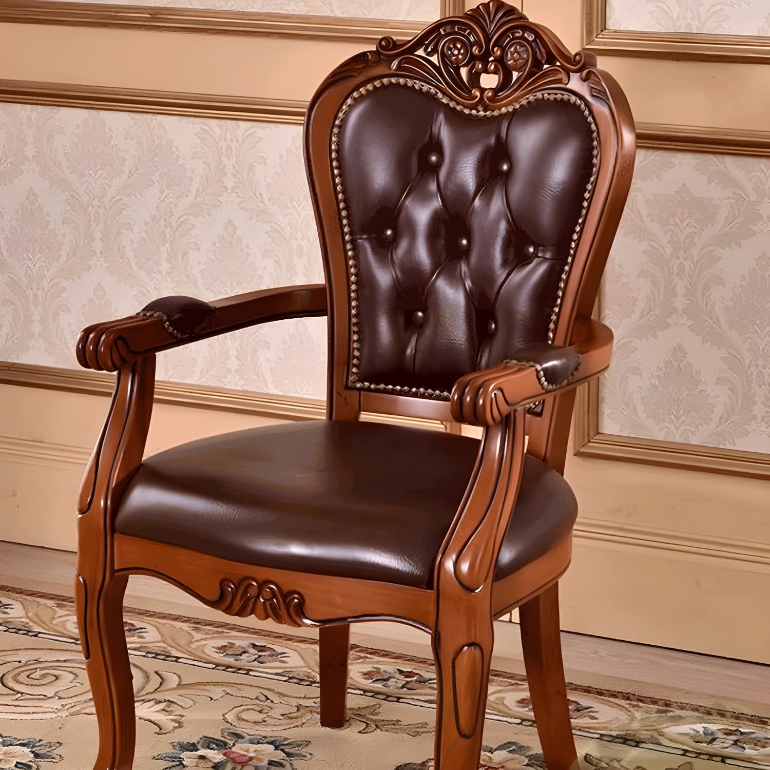 Leather High Back Dining Side Chair Kitchen Side Chair with Solid Wood Legs - image 9