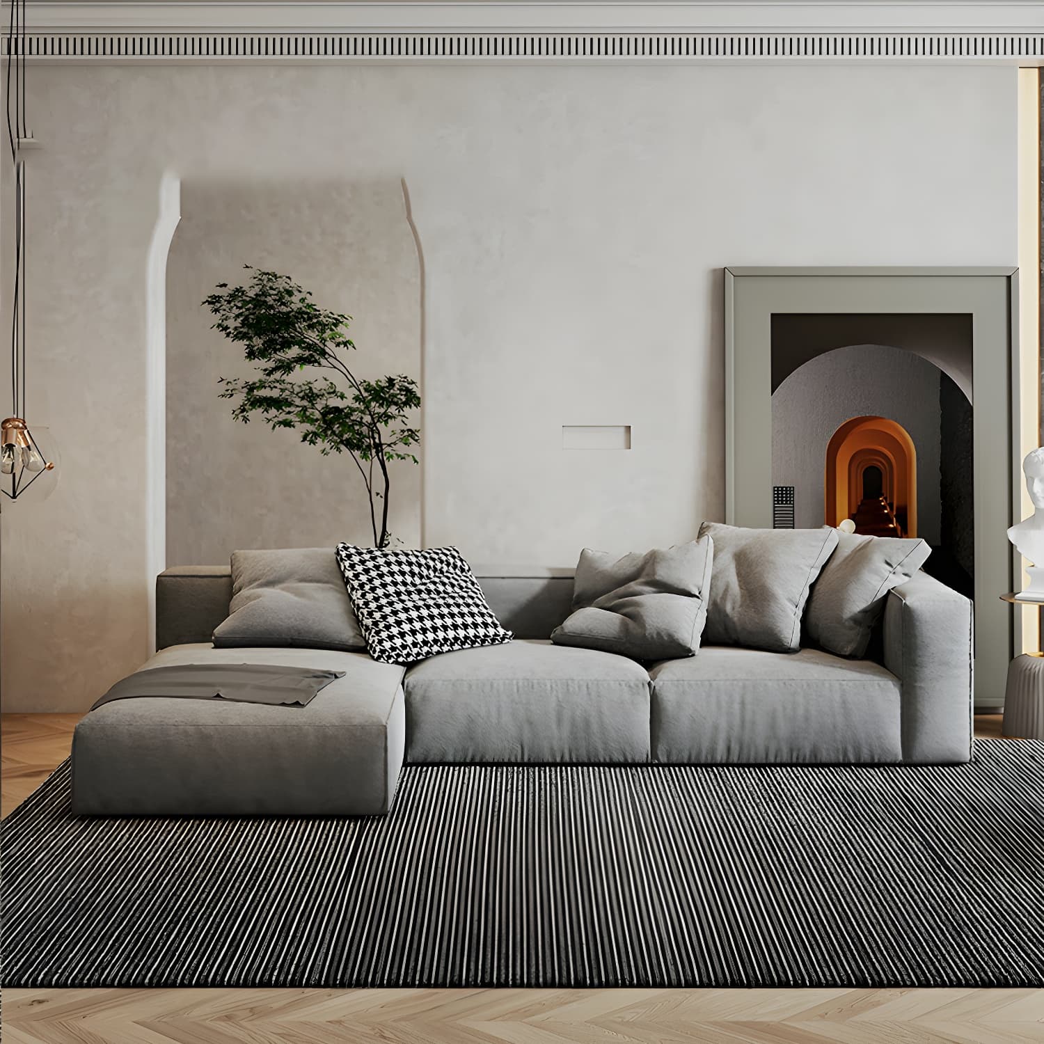 Modern Gray Chenille Stationary Sectional Sofa with Pillow Back and Wood Frame - image 10