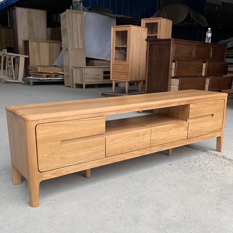 Modern Real Wood TV Stand with Shelf, 2 Drawers, 2 Cabinets, Cable Management, and Visible Storage - image 4