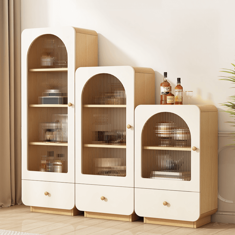 Modern White Lumber Narrow Sideboard with Single Drawer, 4 Shelves/Three Internal Shelves/Two Internal Shelves, Glass-panel Door - image 7