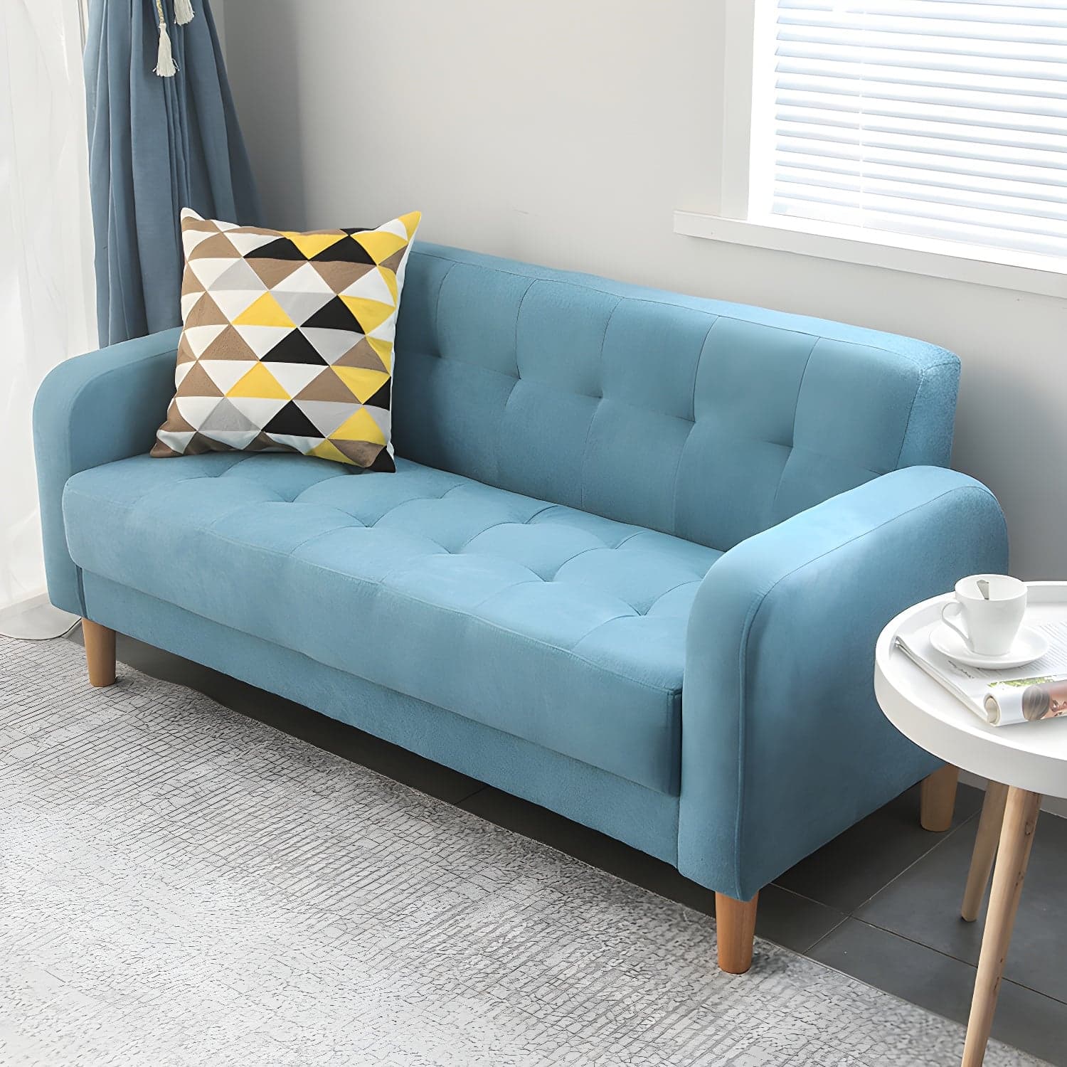 Tufted Fabric Sofa with Four Wooden Legs Square Tufted Sofa for Bonus Room