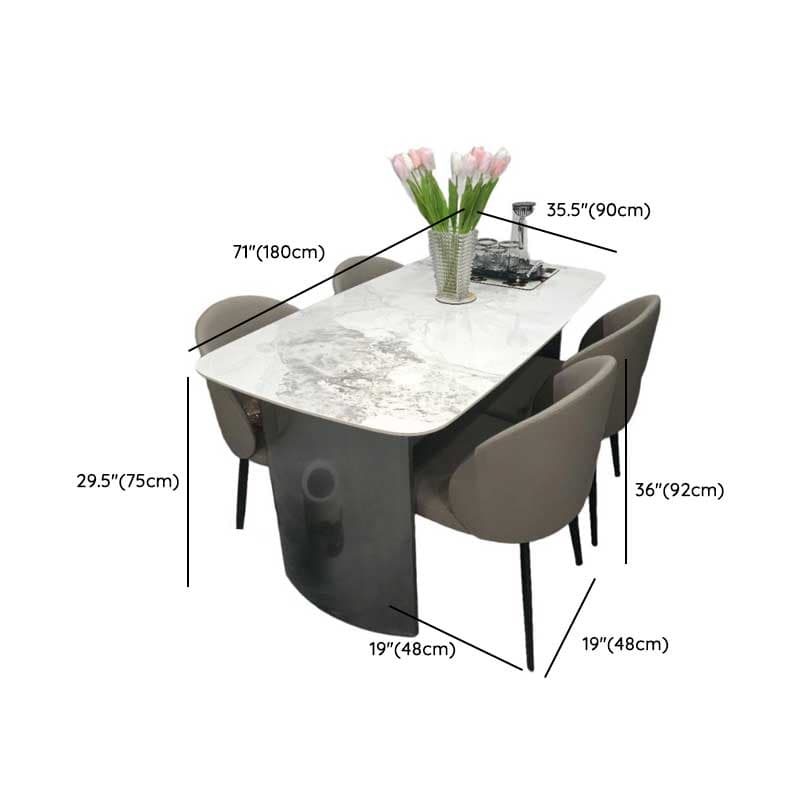 Retro Slate Dining Table Set with Dual-base, Upholstered Chairs, Back, and White Top - image 15