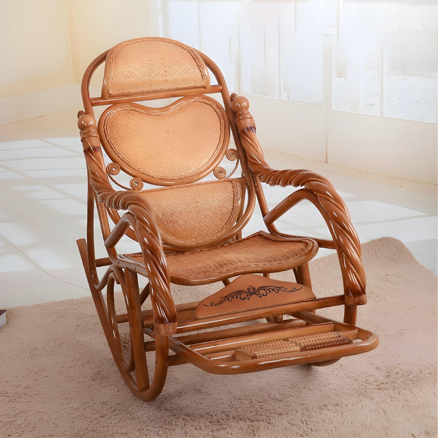 Traditional Rocking Chair Wicker Spindle Backrest Solid Color Indoor Rocking Chair - image 4