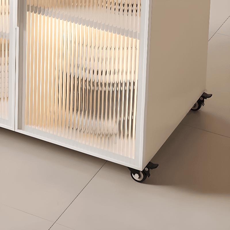 Trendy Sideboard on Caster Wheels with Narrow Stone Countertop, Glazed Door, Adjustable Shelving, and Lighting System - image 7