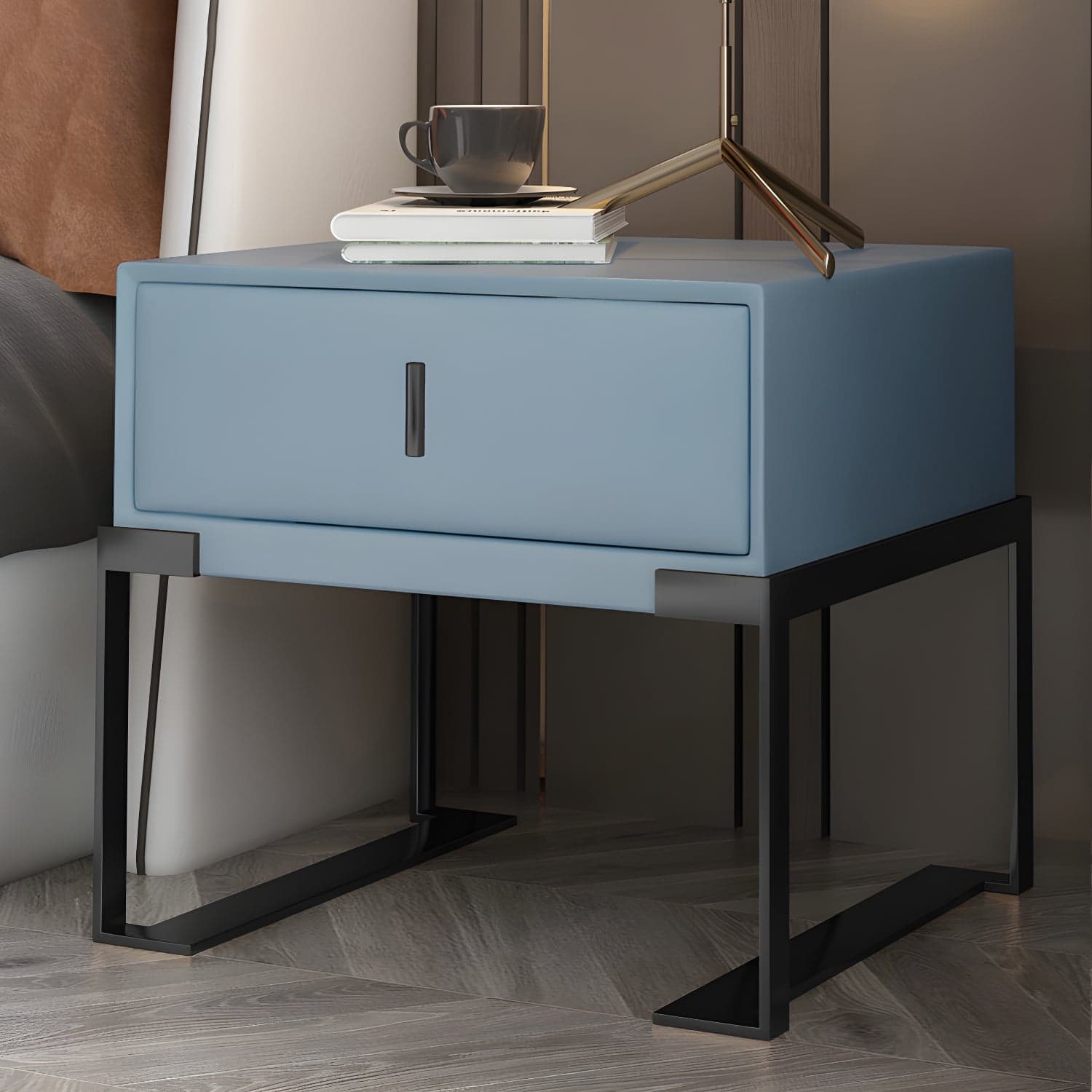 Faux Leather Nightstand 1-Drawer 21 Inch Tall Modern Legs Included Night Table - image 22