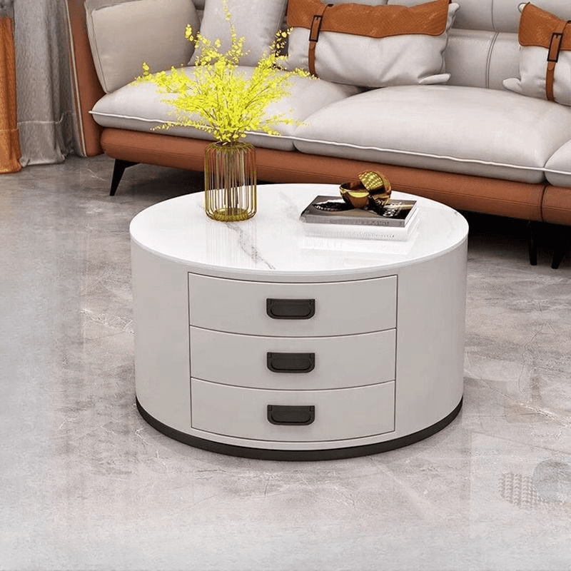 Modern Single Sintered Stone Drum Accent Table with Gray/Chalk Rounded Top and 3 Drawers - image 7