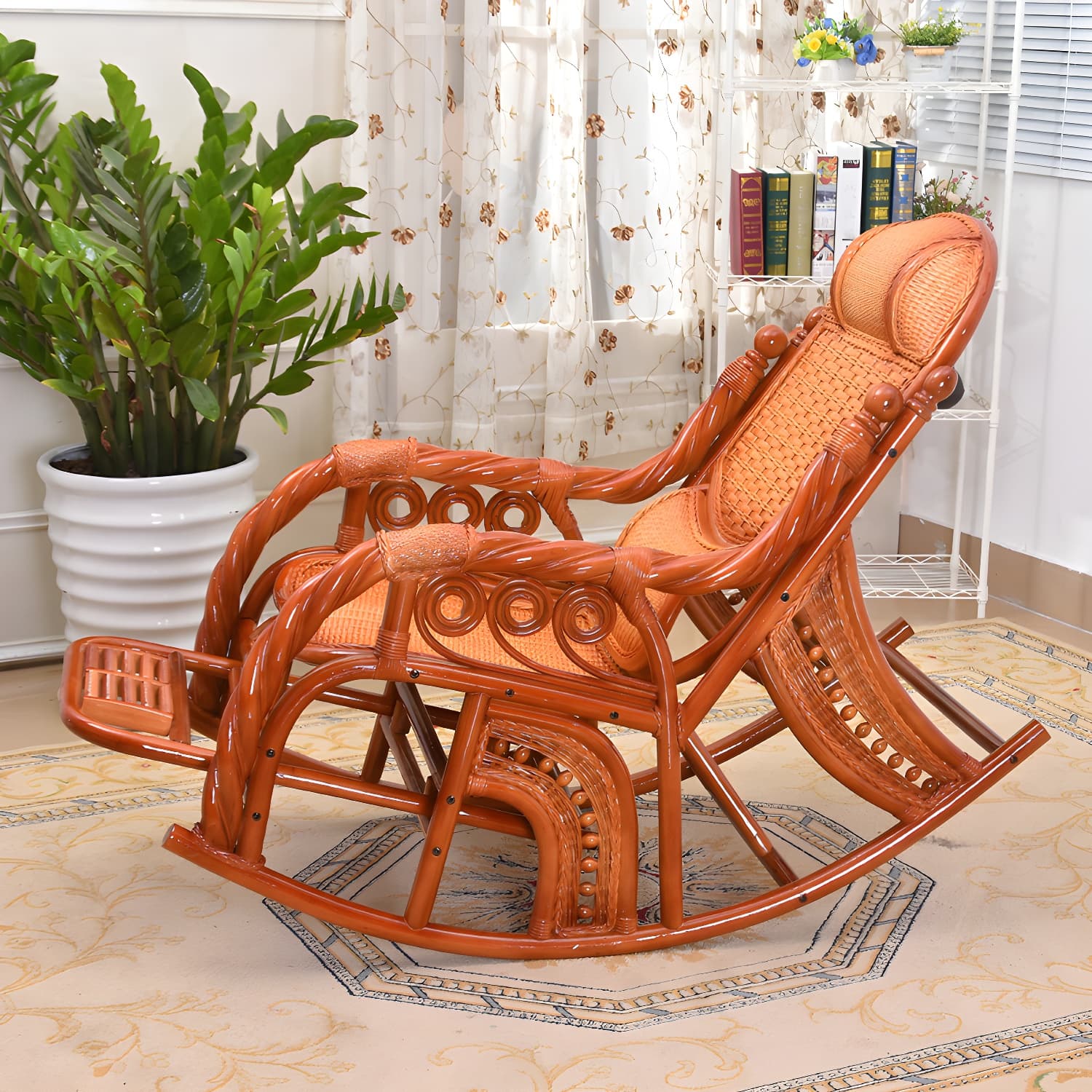 Traditional Spindle Rocking Chair Tobacco Finish with Pillow Rocker Chair Wicker - image 8