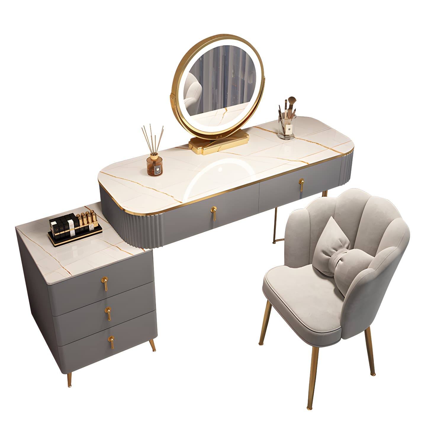 Contemporary Mirrored Wood Top Makeup Vanity Desk White/Gray Dressing Table - image 8