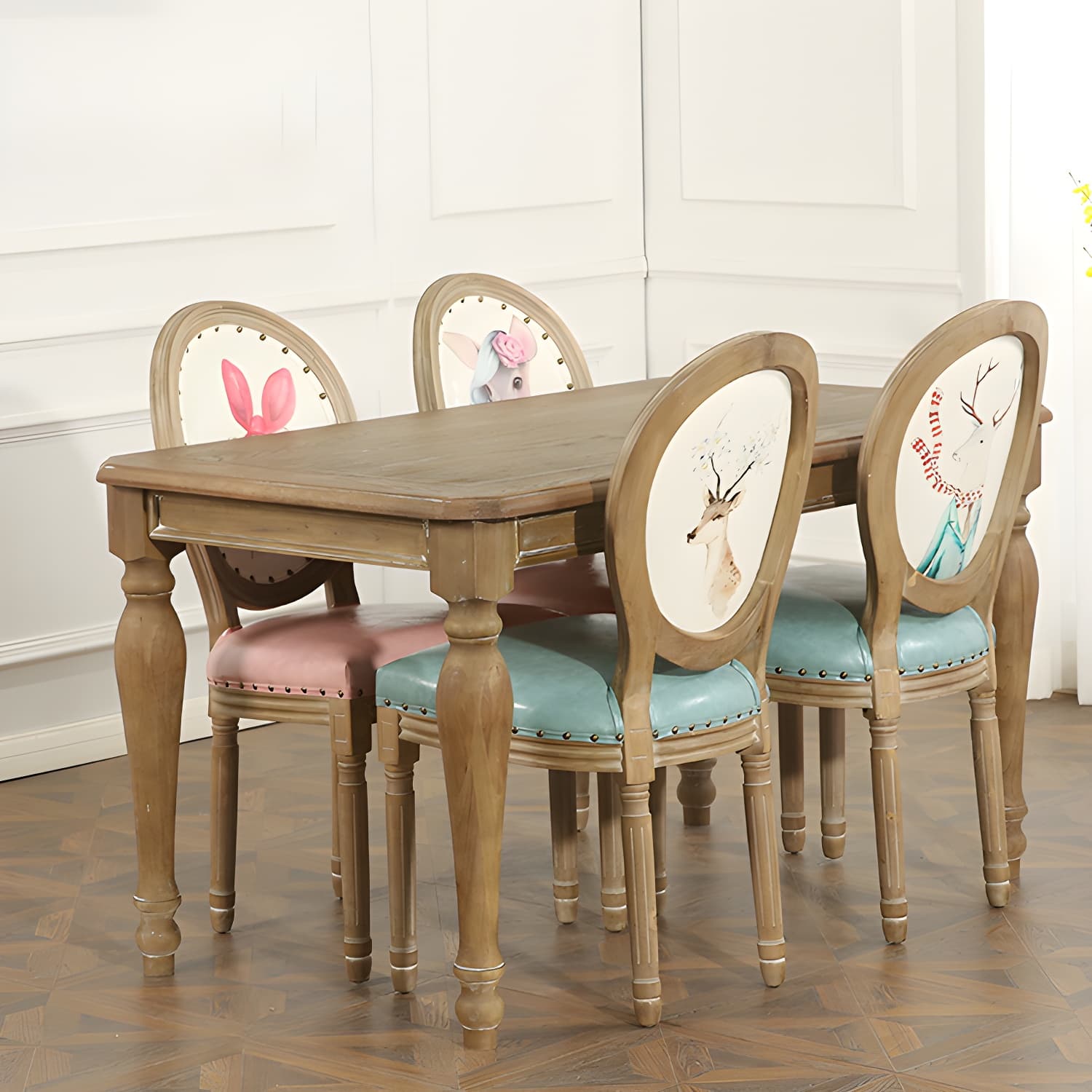 French Country Upholstered Armless Chair Home Solid Wood Dining Chair - image 20