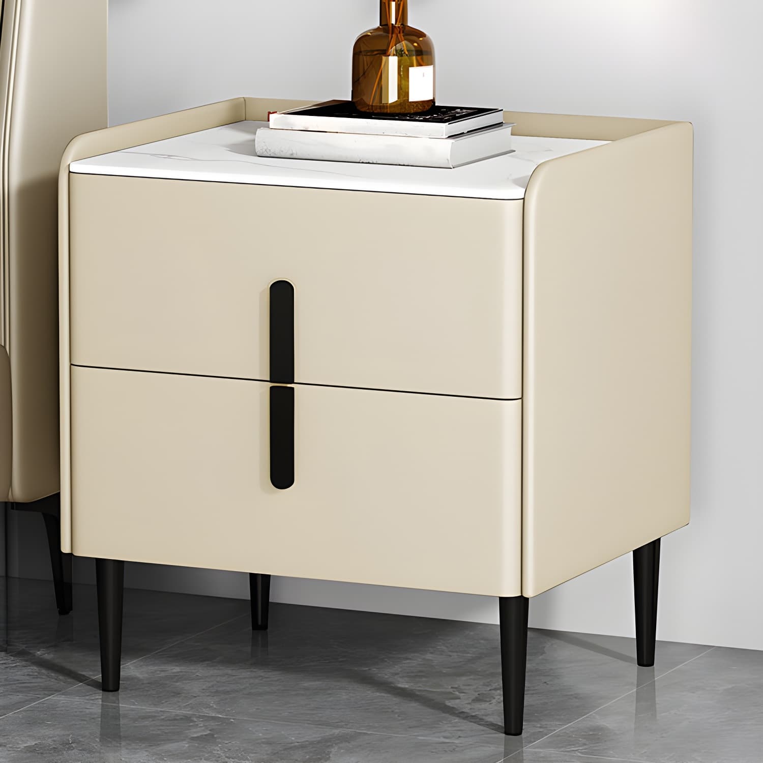 Stone Accent Table Nightstand Modern Bedside Cabinet for Bedroom - image 11