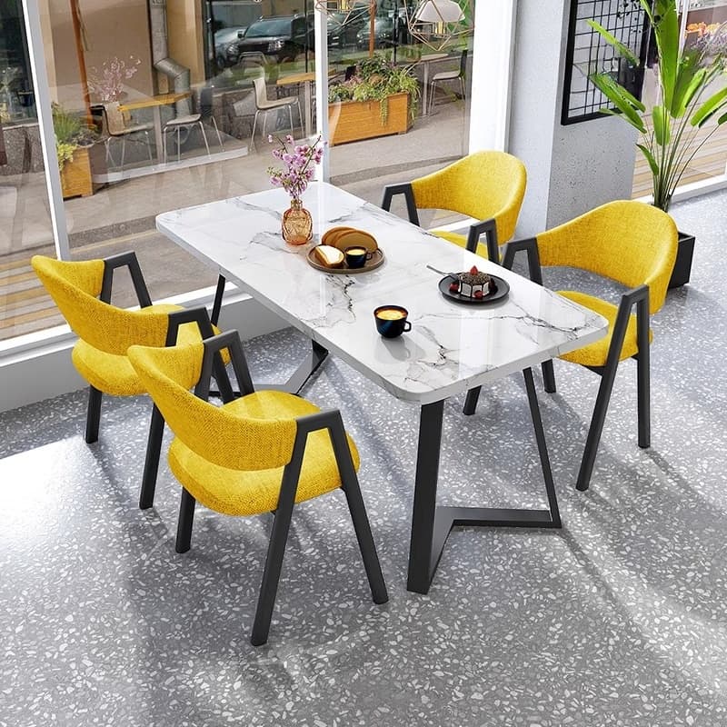 Dining Table Set with Sleighing Slate Top and Padded Chair with Back and Armrest, 5-piece in White - image 7
