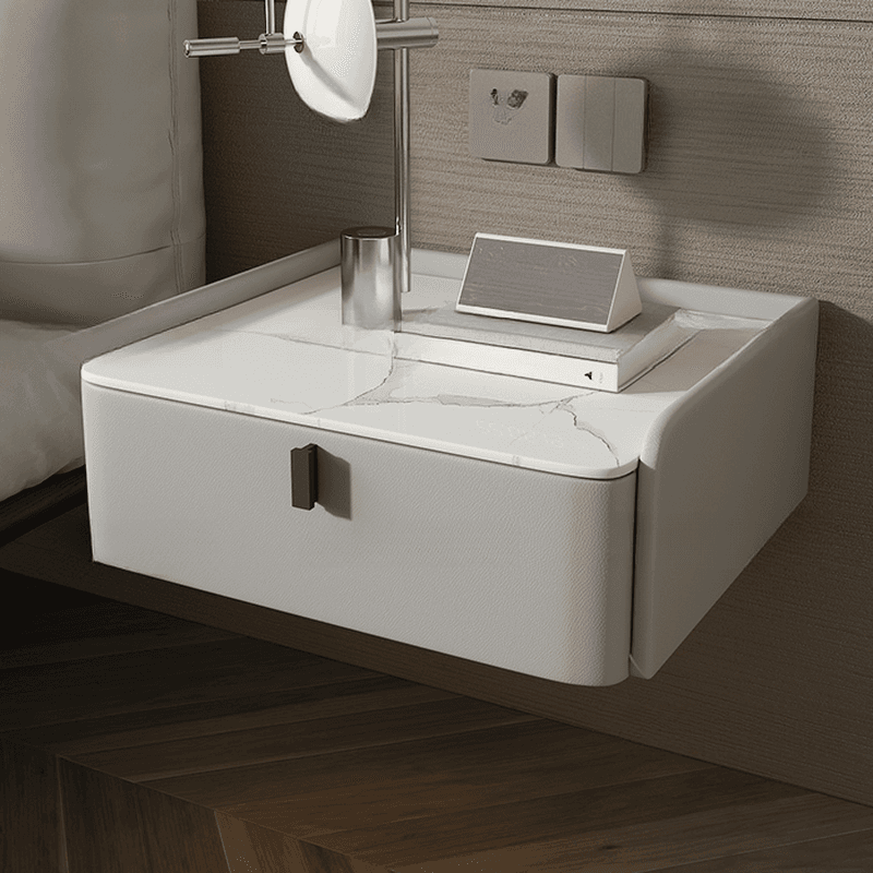 Organic Modern Bedside Cabinet Nightstand with 1 Drawer, Stone Countertop, and Hanging Shelf - image 9