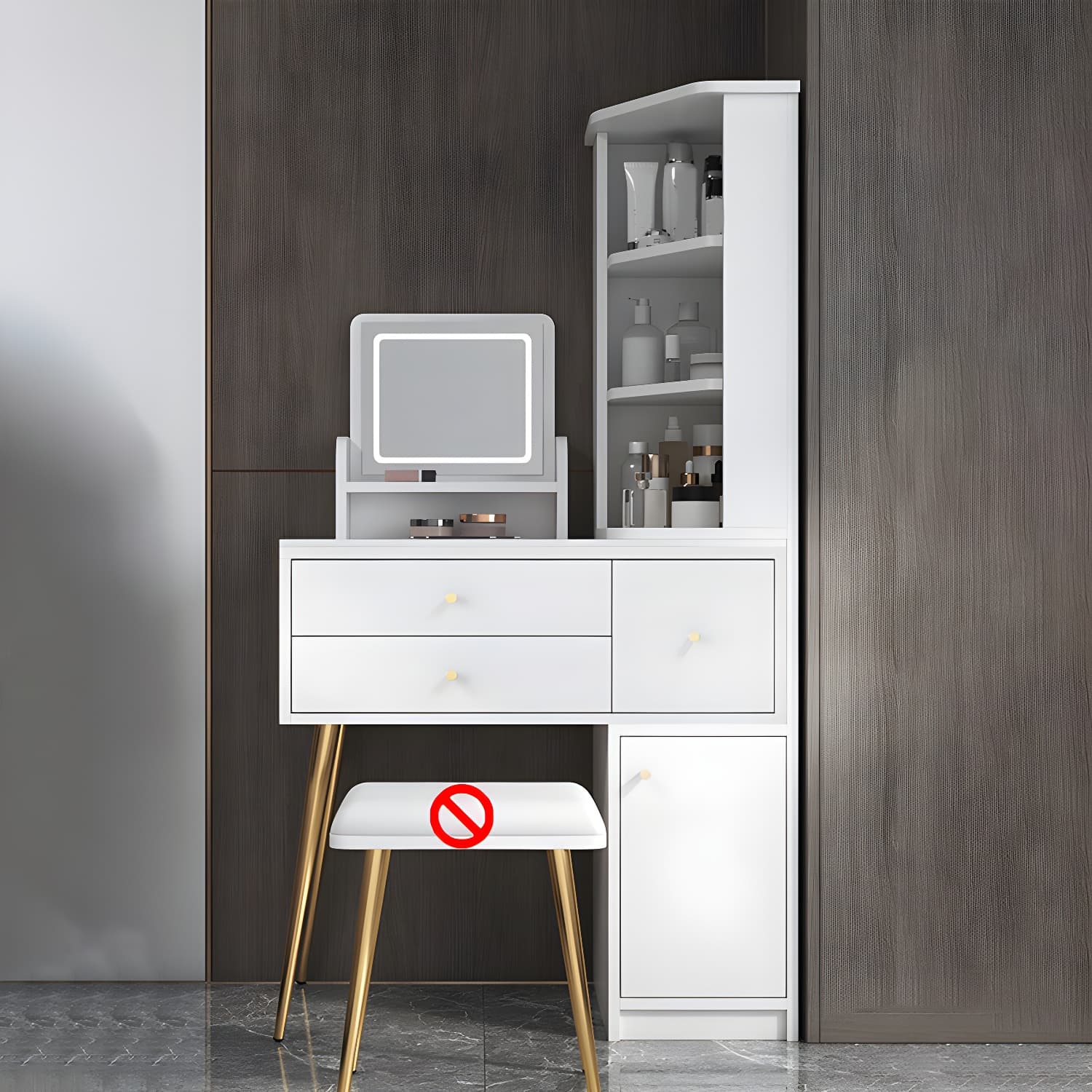 Glam Style Wood-based Material White/grey Dressing Table with Drawers and Storage Shelves - image 15
