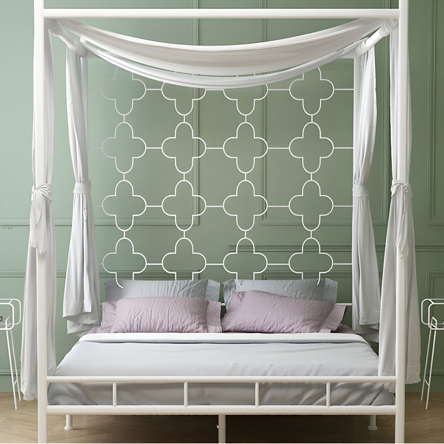 Metal Four Poster Bed with Open-Frame Headboard, Glam Standard Bed - image 14